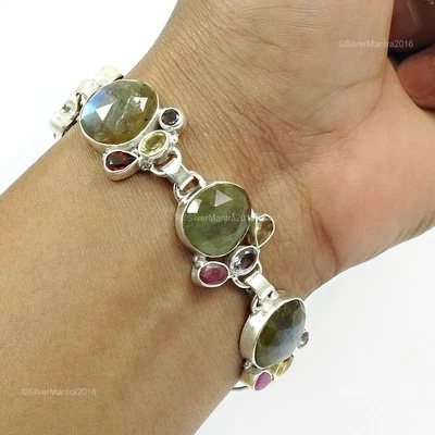 Labradorite Christmas Gift Wife Chain Bracelet Jewellery 925 Sterling Silver - Image 1 of 4