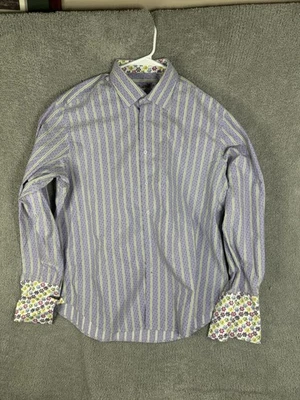 Camisa Robert Graham Para Hombres XL Púrpura Verde Rayas Floral Puño Vestido Manga Larga Foto 1 de 4