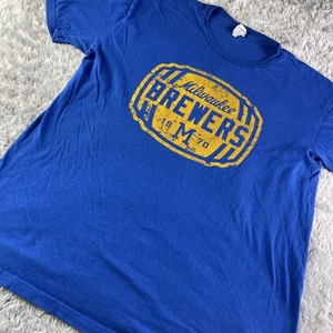 Milwaukee Brewers Shirt Mens Extra Large Blue Yellow M Barrel Logo Retro MLB SGA - Picture 1 of 8