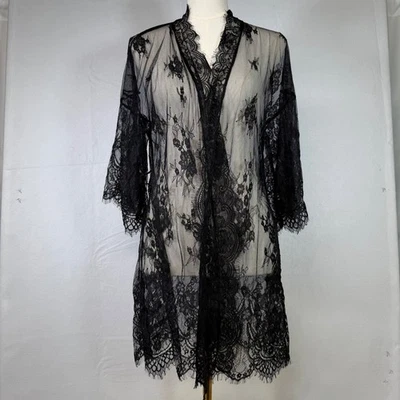 Avidlove черный кружевной чистый кимоно халат цветочный белье прикрыть маленький - Изображение 1 из 4