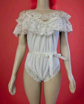 DOLORES 适用于 POIRETTE Peignoir M 码复古象牙花边紧身衣裤内衣 #C6 — 第 1/4 张图片