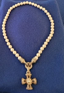 Vintage Judith Ripka Pearl Necklace. With 925 Maltese Cross.Thailand. - Picture 1 of 8