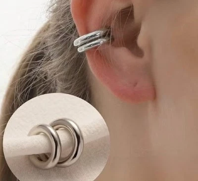 DOPPEL OHRKLEMME NON PIERCING LEGIERUNG SILBER OHRRINGE EDEL OHRRING EAR CUFF - Bild 1 von 3