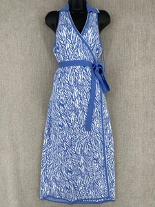 Diane Von Furstenberg Target Dress Womens M Blue Wrap Midi Knit Printed Bodice - Picture 1 of 12