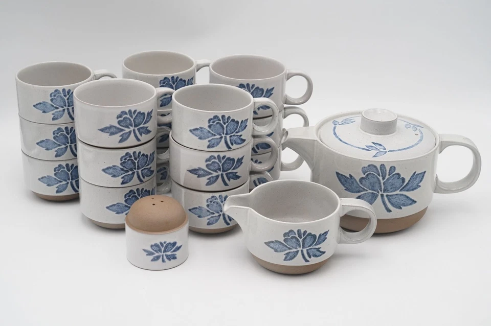 Midwinter Blue Print Stoneware Flat Cup, Creamer, Salt Shaker, Teapot *SELECT* - Image 1 of 1