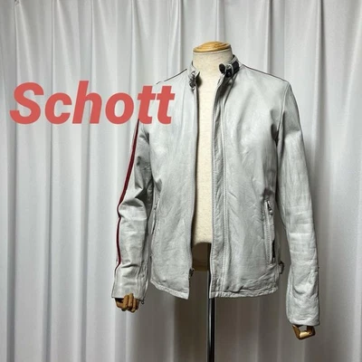 Schott Unique Tricolor White Cowhide Classic Racer Single Biker Vintage Jacket M - Image 1 of 4