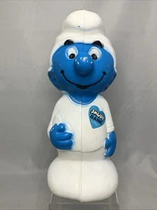 Vintage 1982 Peyo Smurfs Plastic Coin Bank No. 25 Uncut - Picture 1 of 15