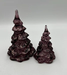 Fenton Glass Aubergine Purple 3” And 4” Trees with Glitter Set of 2 - Picture 1 of 6