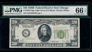 AC 1928B $20 Chicago Light Green Seal LGS PMG 66 EPQ FR 2052-G - Picture 1 of 2