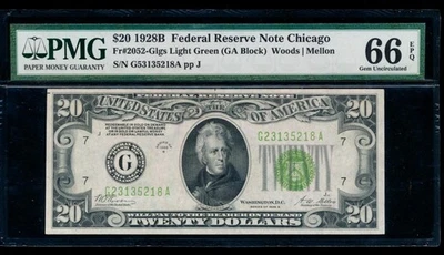 AC 1928B $20 Chicago Light Green Seal LGS PMG 66 EPQ FR 2052-G - Image 1 of 2