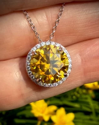 Collar colgante de plata St. de diamantes amarillos brillantes de 5 quilates y 11 mm certificado para mujer Foto 1 de 4