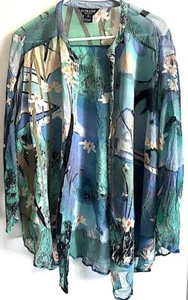 3X Plus Citron Clothing Wearable Art Silk  Lotus Flower SILK Sheer Blouse FREE S - Picture 1 of 10