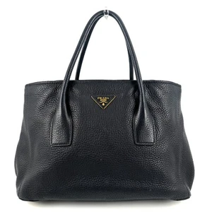 PRADA Hand Bag Vitello Leather 2way Black Authentic - Picture 1 of 24