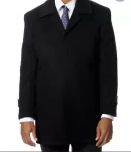 Pronto Moda Rodeo Black Herringbone Cashmere Wool Blend Top Coat L40914R Mens 40 - Picture 1 of 12