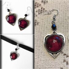Gothic Black Velvet Necklace Earrings Collar Choker Halloween Vampire Jewelry
