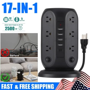 17-in-1 Tower Power Strip Multi Plug w/Surge Protector 12Outlets 5 USB (1 USB C) - Picture 1 of 17