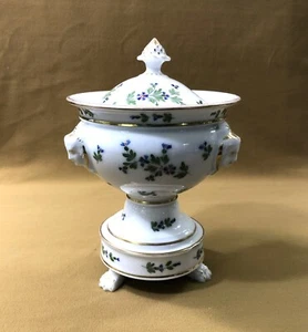 ancien confiturier tripode en porcelaine de Paris Décor floral et or 21,5 cm XIX - Picture 1 of 12