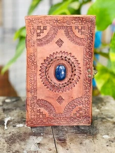 Refined pring Leather Goat Handmade Leather Journal beautiful Stone - Picture 1 of 7