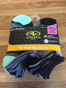 Athletic works girls no show socks 10 pair SMALL 6-10.5 shoes multicolor NEW - Picture 1 of 12
