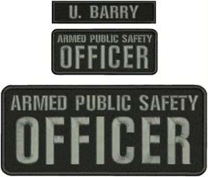 Armed Public Safety Officer EMB PATCH 4X10 &2X5 AND 1X5 HOOK ON BACK BLK/GRAY - Picture 1 of 2