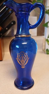 Vintage 8" Avon Cobalt Blue Glass Cruet Decanter Pitcher Gold Details - Picture 1 of 5