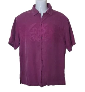 Geoffrey Beene Shirt Mens Medium Purple Silk Hawaiian Floral Button Up Camp - Picture 1 of 9