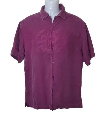 Camisa Geoffrey Beene Para Hombres Mediana Púrpura Seda Hawaiana Floral Abotonada Campamento Foto 1 de 4