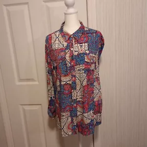 Jones New York Sport Women's Blouse Size XL Multicolor Abstract Roll Tab, LNC - Picture 1 of 16