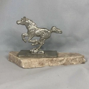 Vintage Sliver Horse Rearing Statue on Alabaster Stone Artist Signed - Picture 1 of 9