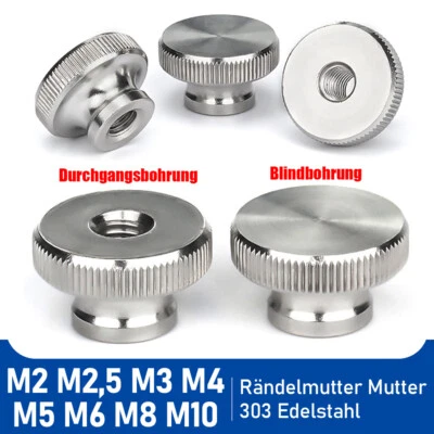 M2 M2,5 M3 M4 M5 M6 M8 M10 Rändelmutter Flachkopf Hohe Form 303 Edelstahl Mutter - Bild 1 von 4