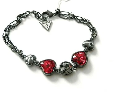 GUESS Damen Armband Edelstahl 20 cm schwarz mit rubinroten funkelnden Kristallen - Bild 1 von 3