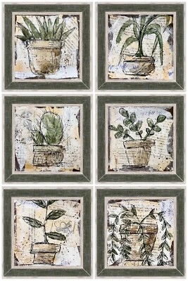 Conjunto de arte en miniatura original de pintura pequeña enmarcada acuarela pintura verde Foto 1 de 4