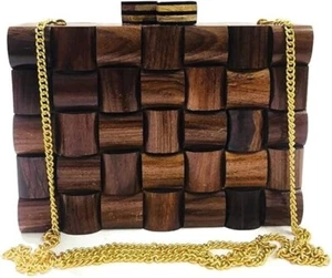 Bolso de mano vegano de madera de nogal rebabas bolso clutch de lujo hecho a mano oliva natural - Imagen 1 de 6