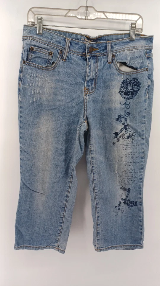 Capris de mezclilla LA Blues para mujer talla 10 azul tiro alto elástico  Foto 1 de 4