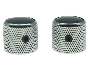 2x Chrome Tele Telecaster Black Pearl Cap Guitar Bass Dome Knobs with Set Screw - Picture 1 of 6