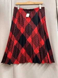 Vintage 70s NOS Wool Blend Plaid Tartan Pleated Skirt Dark Academia Red W/tags - Picture 1 of 21