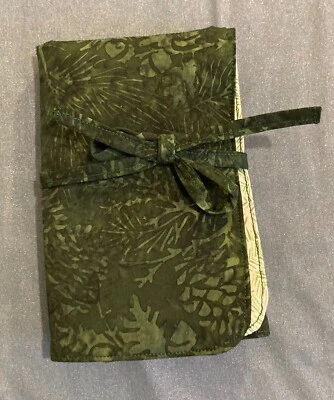 Green Batik Sewing Kit Crafting Travel Organizer Handmade 5 X 7" w/tools SK-169 - Image 1 of 4