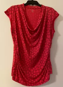 Women's Worthington Cowl Neck Top Coral/Pink with Black Design - Picture 1 of 8