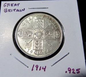 1914 GREAT BRITAIN SILVER FLORIN COIN World UK England .925 Silver coin - Picture 1 of 5