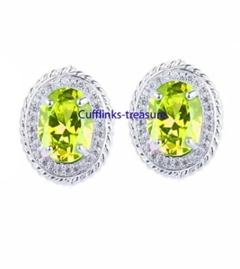 Natural Lemon Quartz & CZ Gemstones 925 Sterling Silver Cufflinks For Men's #505 - Picture 1 of 6