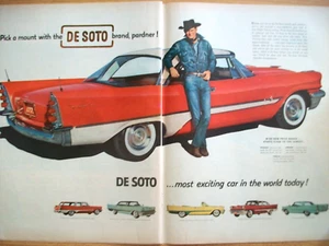 1957 57 DeSoto De Soto 2-Türer Hardtop großes Magazin 2-seitige Autoanzeige mit Cowboy - Bild 1 von 1