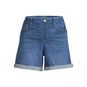 Pantalones cortos de mezclilla para mujer Time and Tru con dobladillo con puños lavado medio mediano (8-10) - Imagen 1 de 5