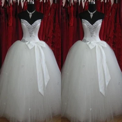Gorgeous Wedding Dresses V Neck Beading Crystal With Bow Tulle Bridal Gowns - Image 1 of 4