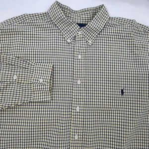 Camisa Ralph Lauren Amarilla Azul Marino A Cuadros Abotonada Para Hombres 3XB Preppy Informal Clásica - Imagen 1 de 7