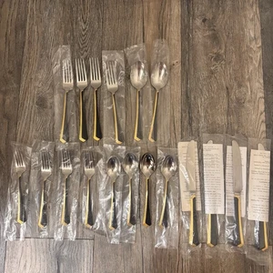 Yamazaki Patrick Stainless RAMONA Blk & GOLD 18 Pieces Flatwares - Picture 1 of 7