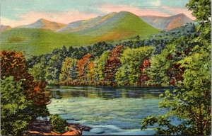 Franconia Mountains And Pemigew Asset River North Woodstock N H Linen Postcard - Picture 1 of 4