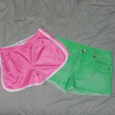 Pantalones cortos de neón Justice Girls - 2 pares (rosa y verde) talla 16 Foto 1 de 4