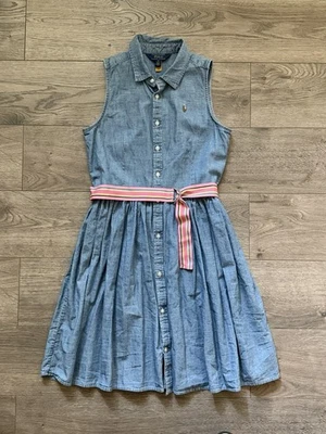Polo Ralph Lauren Girls Size 16 Blue Denim Fit And Flare Dress Belt EUC - Image 1 of 4