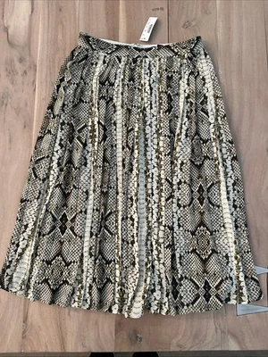 NUEVO CON ETIQUETAS J.Crew Falda Mujer Talla 2 Piel de Serpiente Estampado Animal Plisada Forrada Longitud MIDI Foto 1 de 4