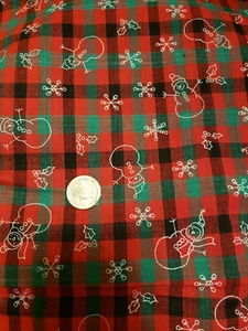 Snowman Christmas Plaid Red Green 1 Yard Snowflake Holly Holiday - Picture 1 of 1